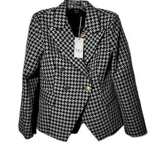 Vici X Fate Black & White Hounds Tooth Double Breasted Blazer Jacket Sz.  S NEW